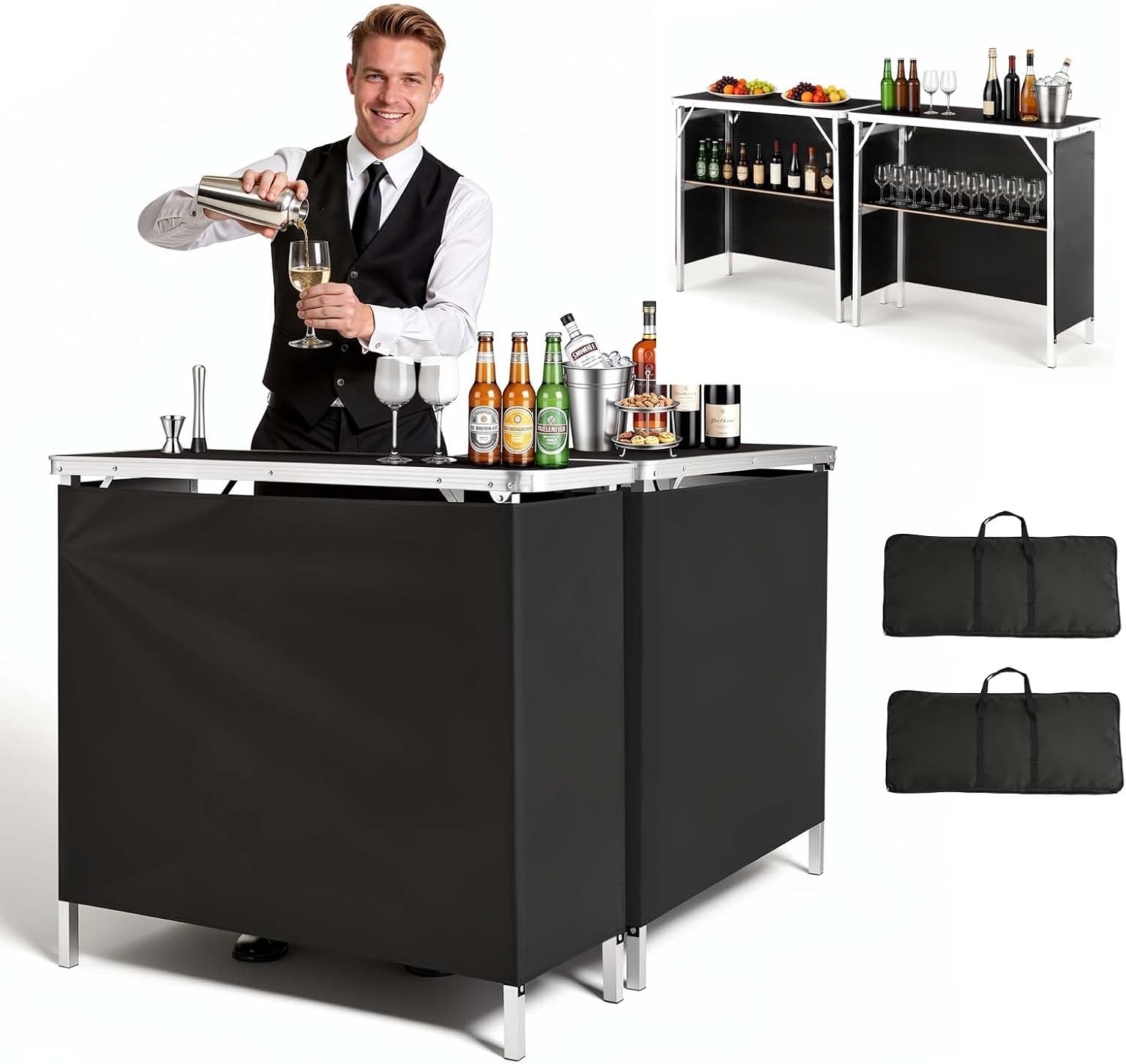Desk Setup Black - Portable Folding Bar Table Set, Mobile