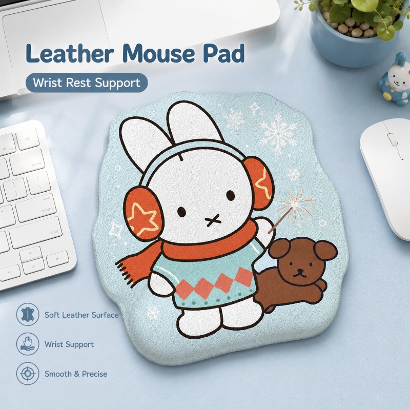 Desk Setup Laptop - Anime Miffy Leather Mouse Pad with