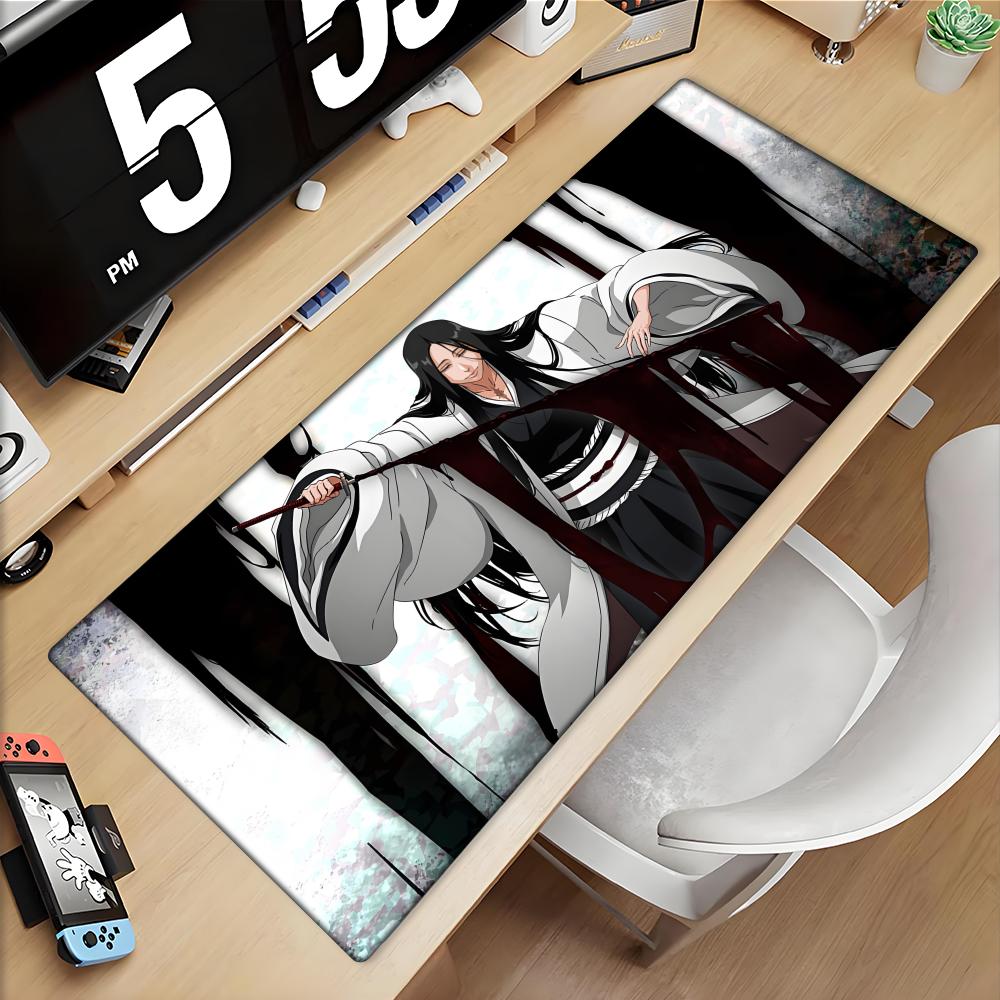 Desk Setup Black - Large Mouse Pad black white Anime
