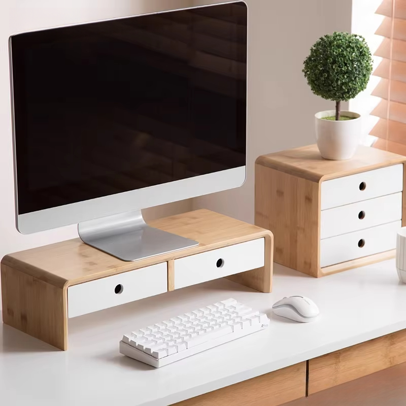 Desk Setup Monitor And Laptop - Bamboo Laptop Monitor Riser Eco-Friendly Desktop