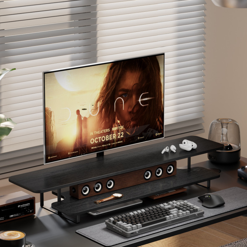 Walnut Finish Monitor Stand Ri - Desk Setup Monitor And Laptop review and price