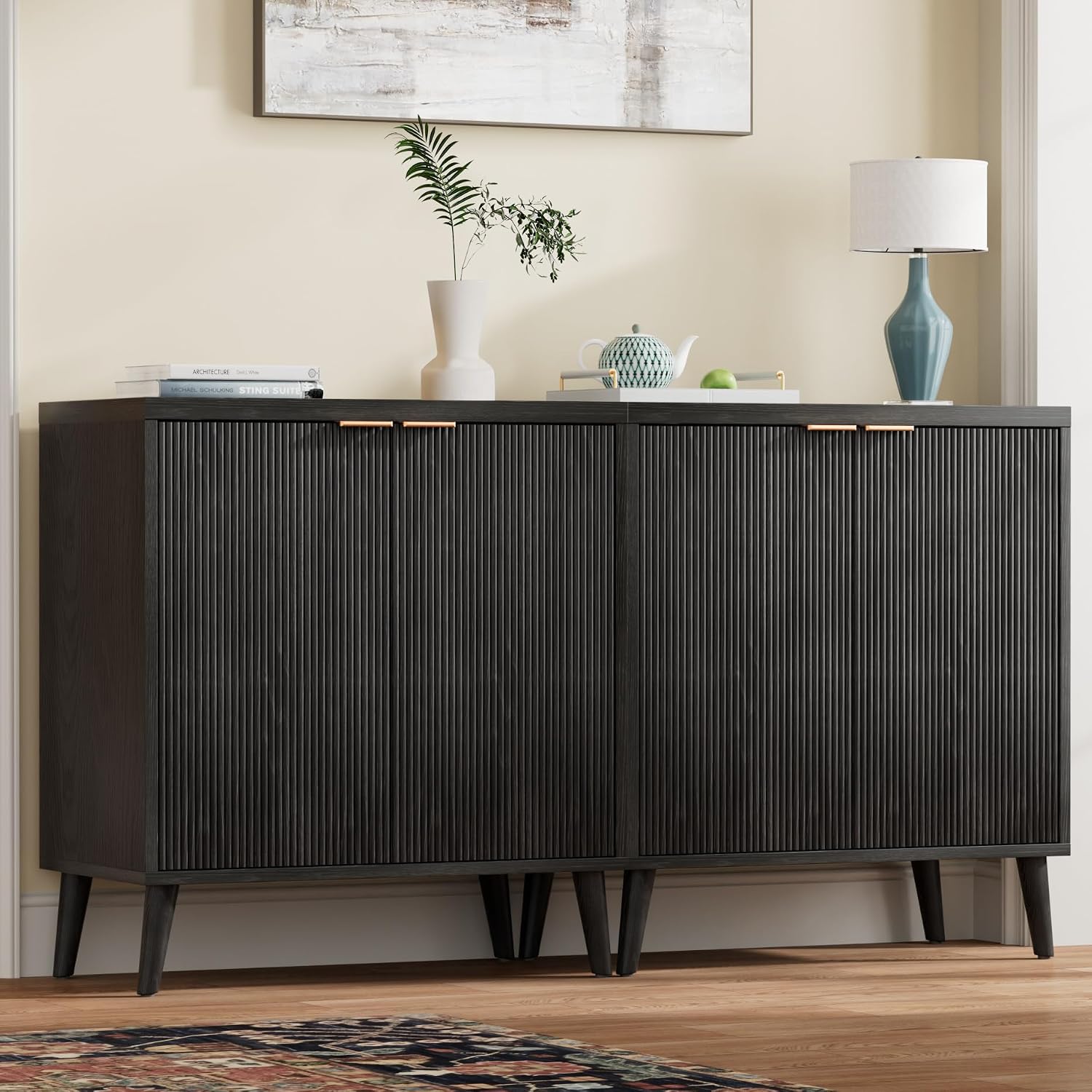 Fluted Buffet Cabinet With Sto - Desk Setup Shelves review and price