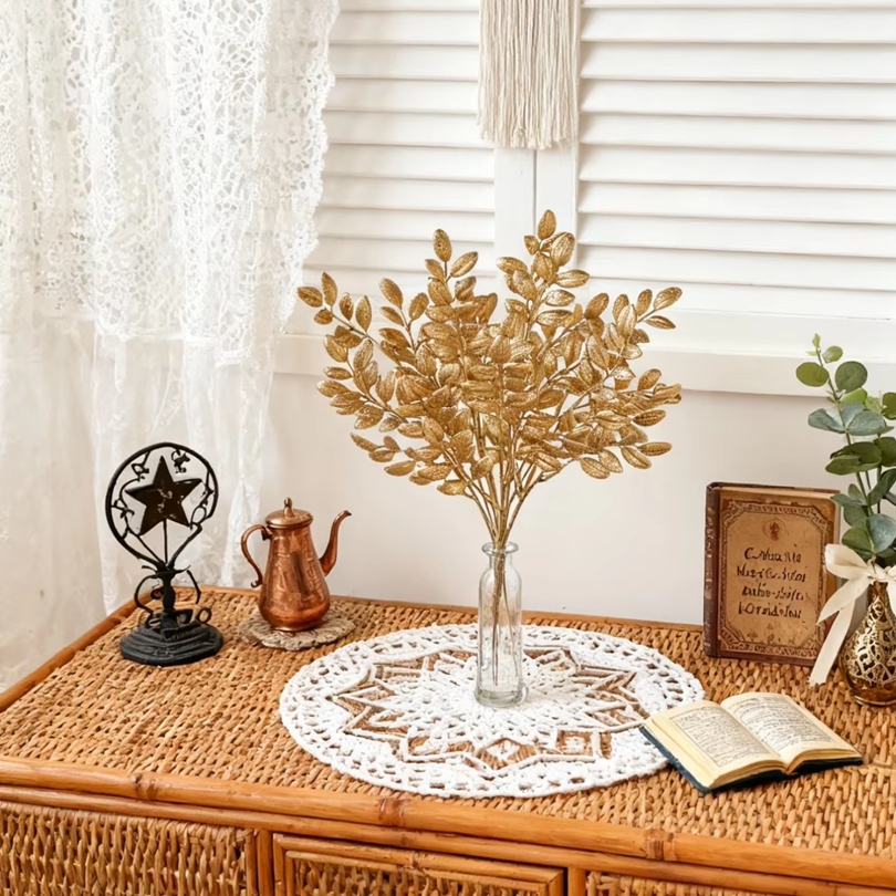 10Pcs Artificial Plants Golden - Desk Setup Plants review and price