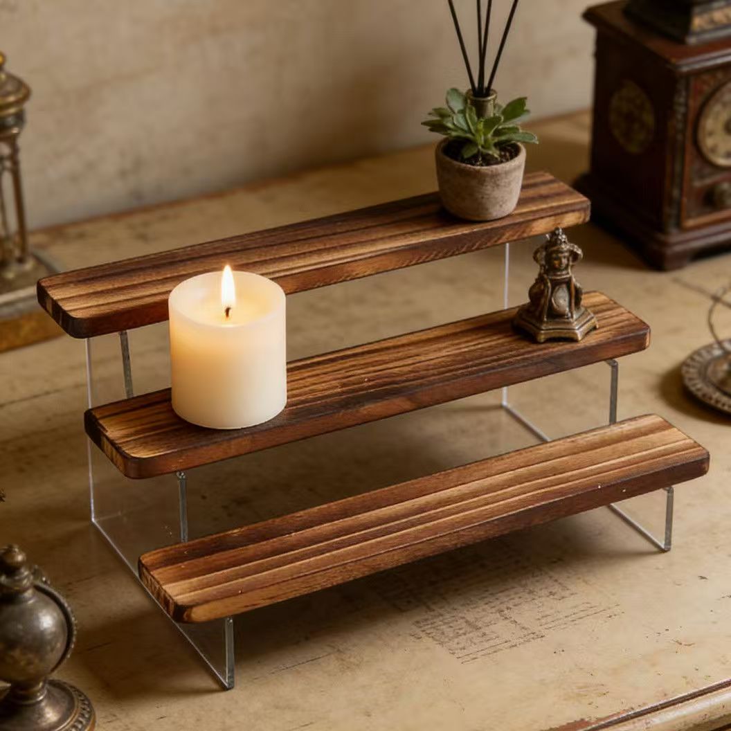 Charred Wooden Step Display St - Desk Setup Shelves review and price